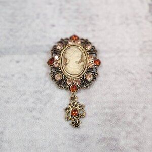 Rhinestone Cameo Brooch